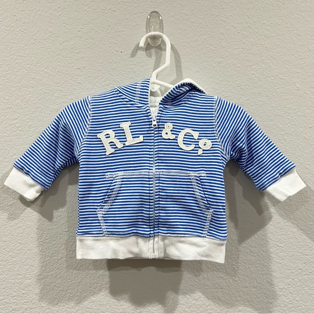 Ralph Lauren - 6m Blue Striped Baby Boys Hoodie